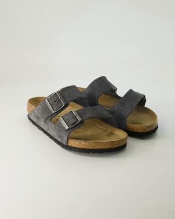 Pantoletten Birkenstock Arizona Veloursleder in Grau