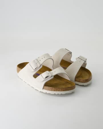 Pantoletten Birkenstock Arizona Veloursleder in Weiß