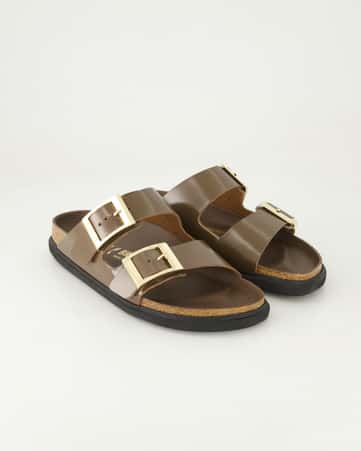 Pantoletten Birkenstock Arizona Droplet Buckle Cupsole in Braun