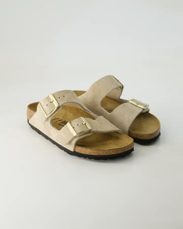 Pantoletten Birkenstock Arizona Veloursleder in Beige