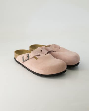 Pantoletten Birkenstock Boston Veloursleder in Rosa