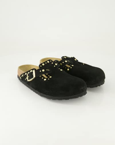 Birkenstock Boston Rivet Border Pantoletten in Schwarz