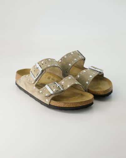 Birkenstock Arizona Rivet Border Pantoletten in Beige