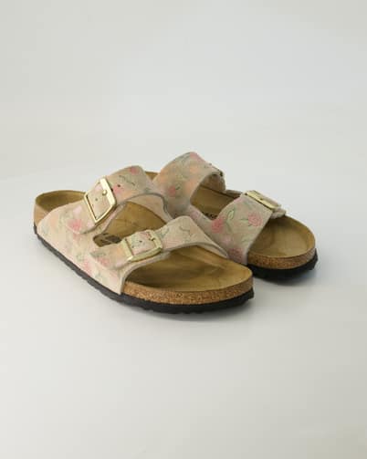 Birkenstock Arizona Veloursleder Pantoletten in Beige