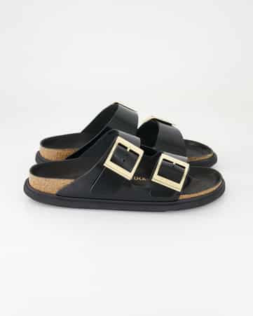 Pantoletten Birkenstock Arizona Droplet Buckle in Schwarz