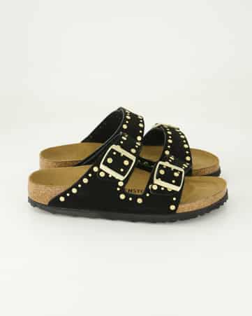 Pantoletten Birkenstock Arizona Rivet Border in Schwarz
