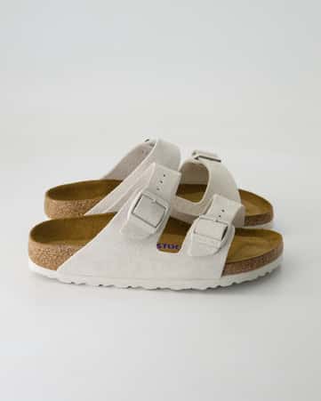 Pantoletten Birkenstock Arizona Veloursleder in Weiß
