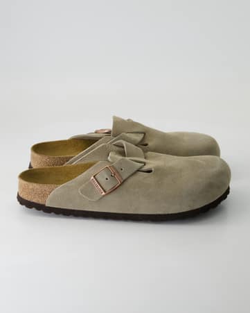 Pantoletten Birkenstock Boston Veloursleder in Grau