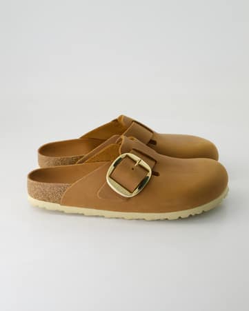 Pantoletten Birkenstock Boston Big Buckle Leder in Braun
