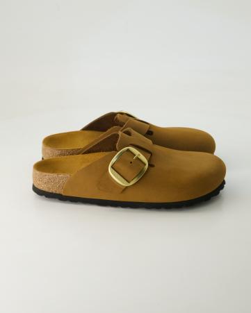 Pantoletten Birkenstock Boston Big Buckle in Braun