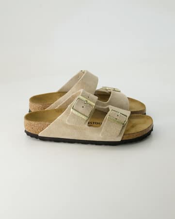 Pantoletten Birkenstock Arizona Veloursleder in Beige
