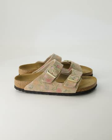 Pantoletten Birkenstock Arizona Veloursleder in Beige
