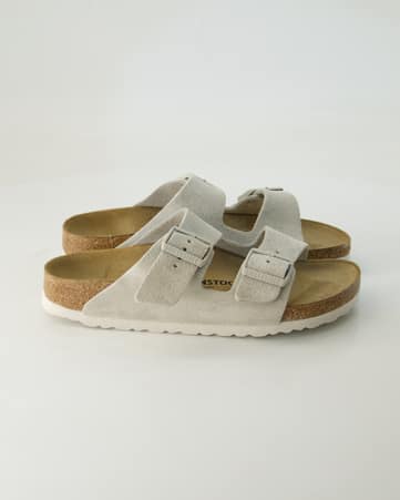 Pantoletten Birkenstock Arizona Veloursleder in Beige