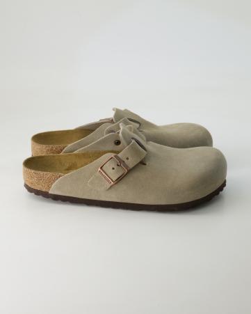 Pantoletten Birkenstock Boston Weichbettung Birko-Flor in Beige