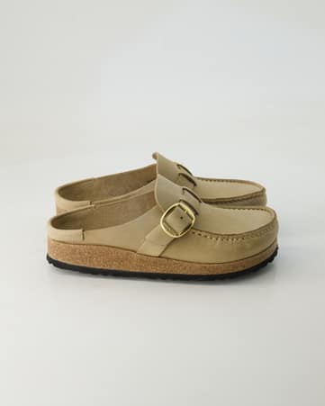Pantoletten Birkenstock Buckley Leder in Beige