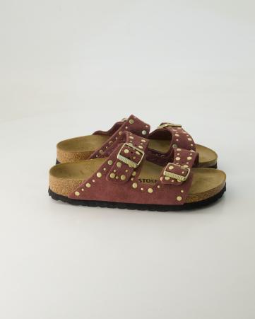 Pantoletten Birkenstock Arizona Rivet Border in Bordeaux