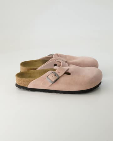 Pantoletten Birkenstock Boston Veloursleder in Rosa
