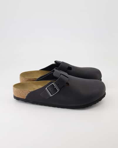Birkenstock Boston Nubukleder Pantoletten  in Schwarz