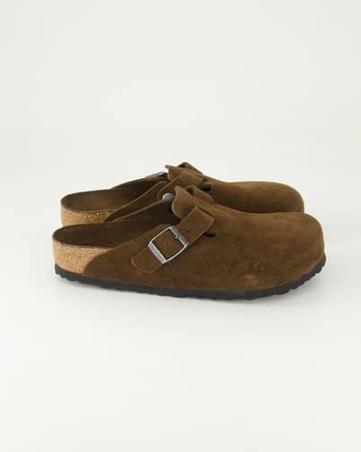 Birkenstock Boston Weichbett. Veloursleder Pantoletten  in Braun