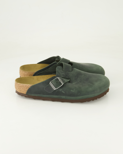 Birkenstock Boston Leder Pantoletten  in Grün