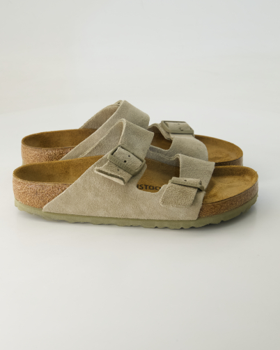 Birkenstock Arizona Veloursleder Pantoletten  in Grün