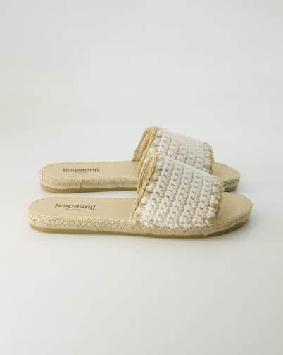 Espadrij Plage Crochet Pantoletten in Beige