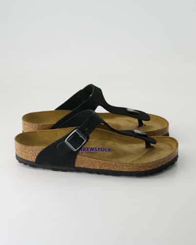 Birkenstock Gizeh Weichbettung Velourleder Zehentrenner in Schwarz