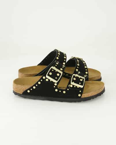 Birkenstock Arizona Rivet Border Pantoletten in Schwarz