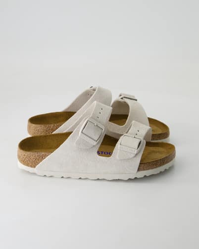 Birkenstock Arizona Veloursleder Pantoletten in Weiß