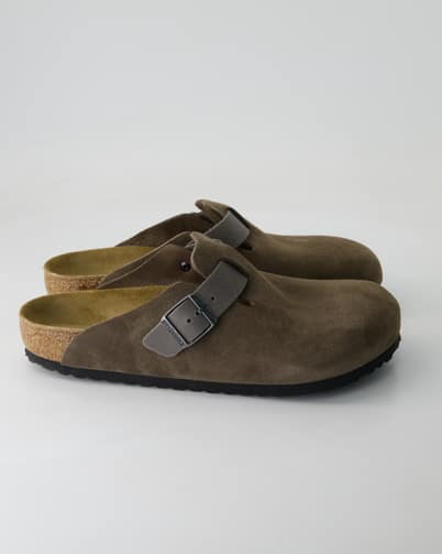 Birkenstock Boston Veloursleder Pantoletten  in Grau