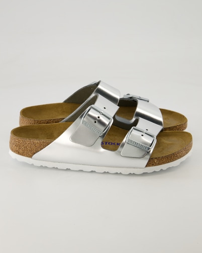 Birkenstock Arizona Birko-Flor Pantoletten in Silber