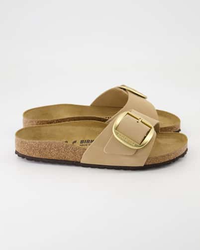 Birkenstock Madrid Big Buckle Leder Pantoletten in Beige