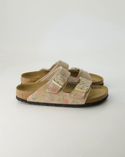 Birkenstock Arizona Veloursleder Pantoletten in Beige
