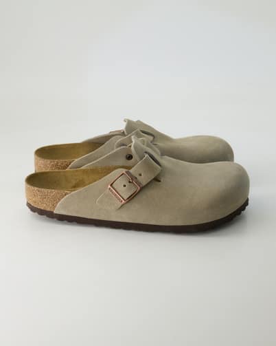 Birkenstock Boston Weichbettung Birko-Flor Pantoletten in Beige