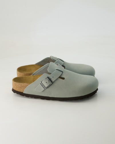 Birkenstock Boston Leder Pantoletten in Grün