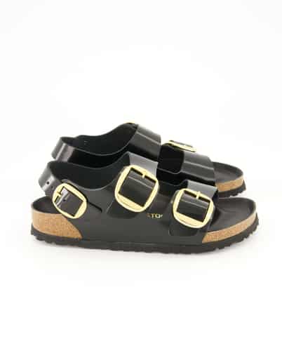 Birkenstock Milano Big Buckle Leder Sandalen in Schwarz