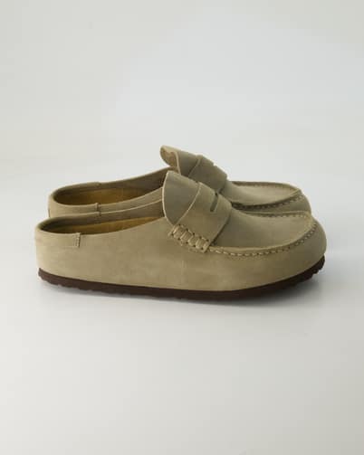 Birkenstock Naples Wrapped Veloursleder Slipper in Beige